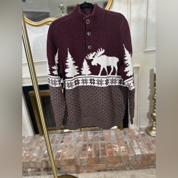 Duluth Shetland Wool Sweater Men M Moose Fair Isle Pullover Nordic